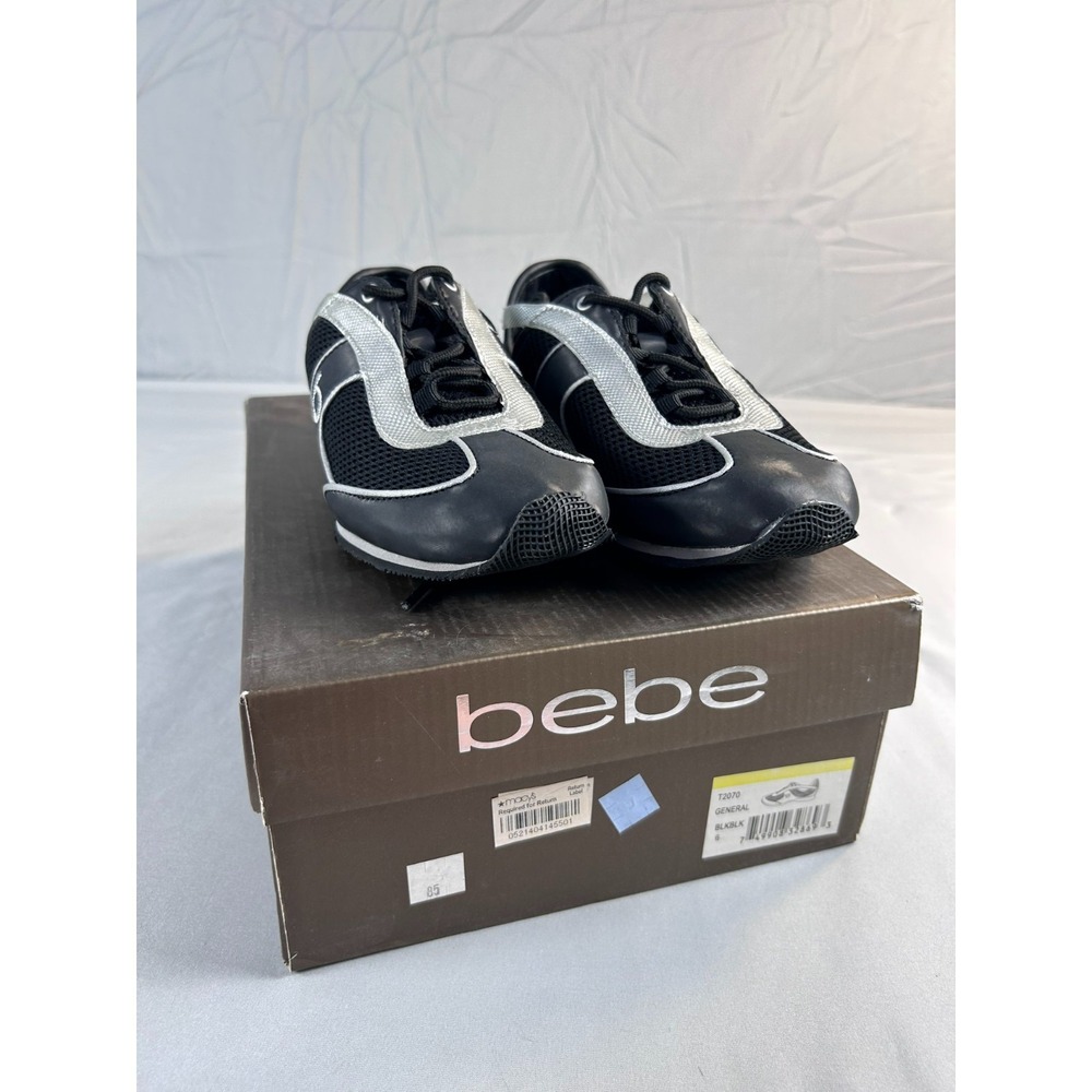 Bebe General Womens Sneakers Size 6 Black Silver Athletic Y2K Retro Trainer